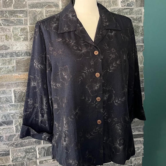 Caribbean Joe 3/4 Sleeve Tropical Blouse Size Large - Picture 1 of 5